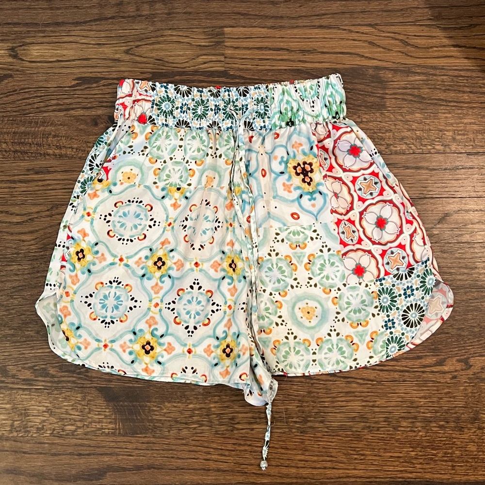 zara printed silk shorts
